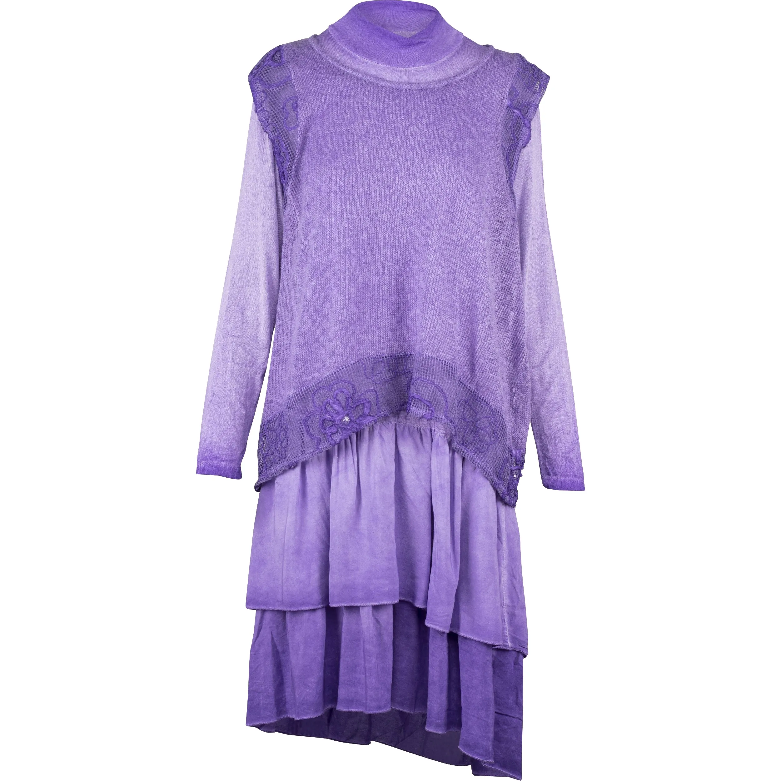 M Made in Italy – Two-Piece Knit Dress With Jersey Cowl-Neck Under-Dress