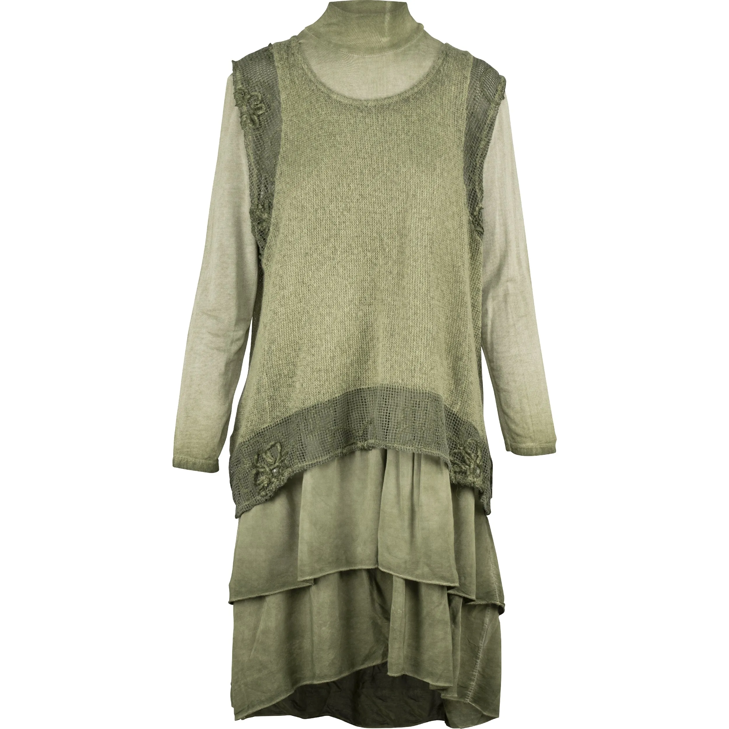 M Made in Italy – Two-Piece Knit Dress With Jersey Cowl-Neck Under-Dress