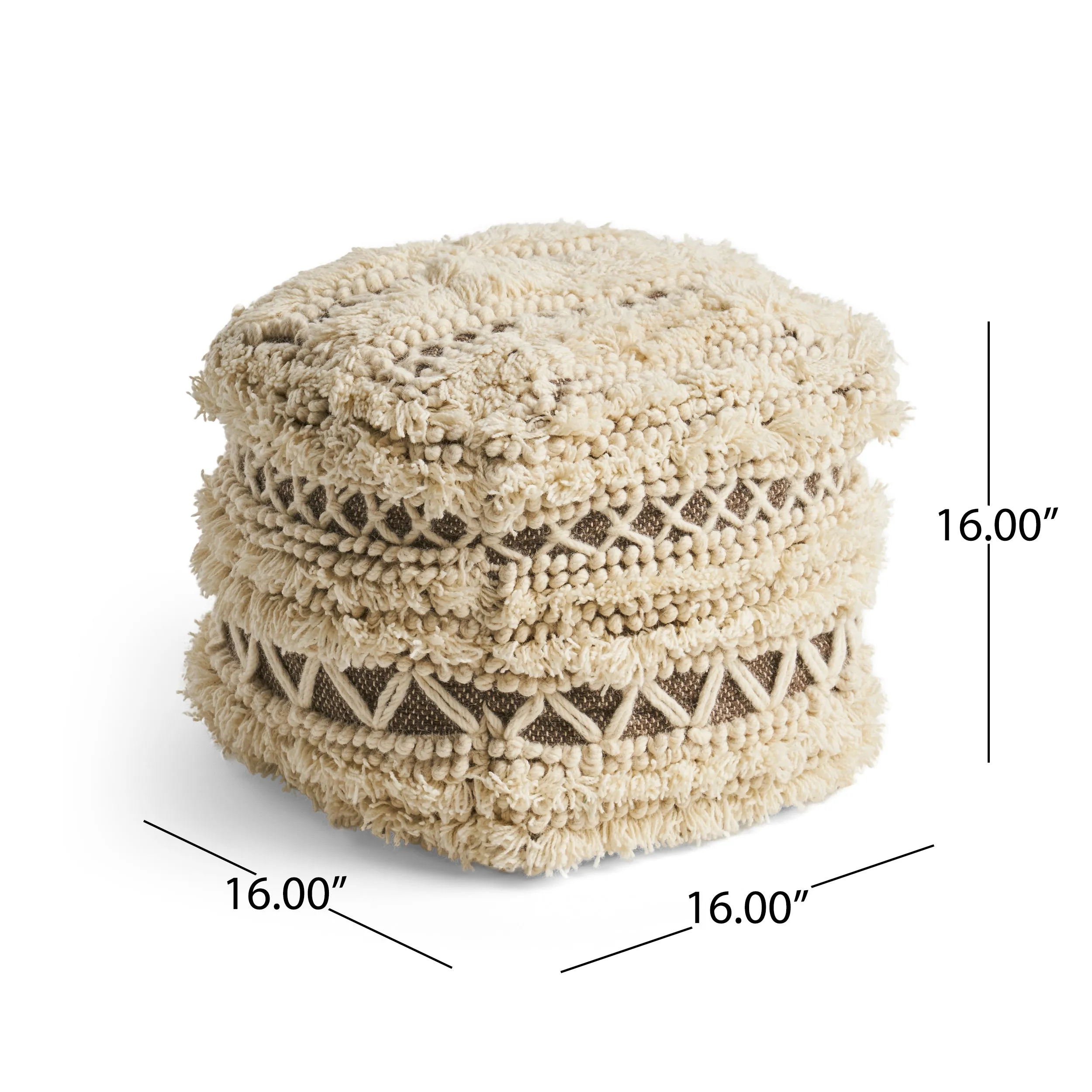 Mamie Boho Wool and Cotton Ottoman Pouf