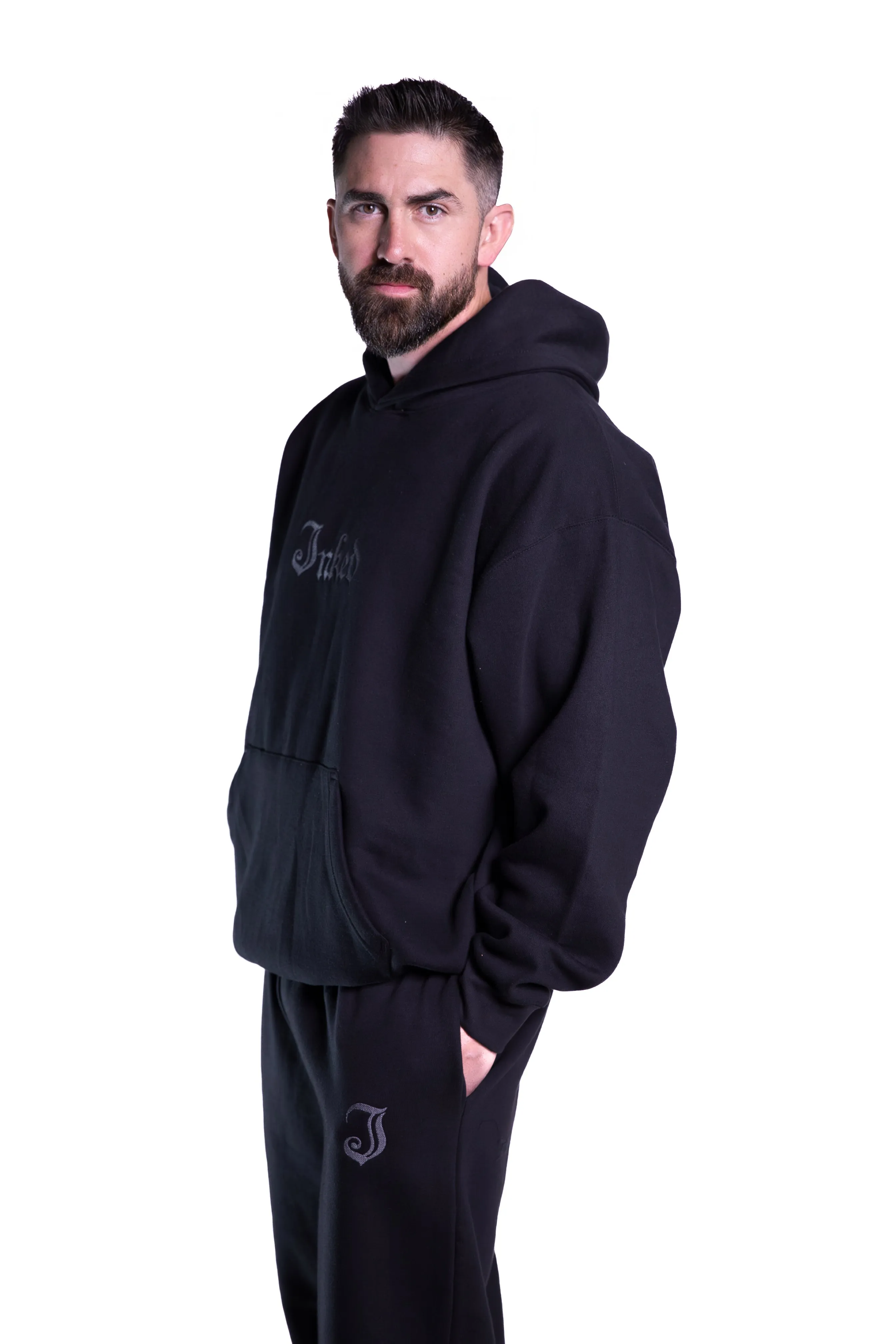 Men's Inked Logo Embroidered Joggers- Black