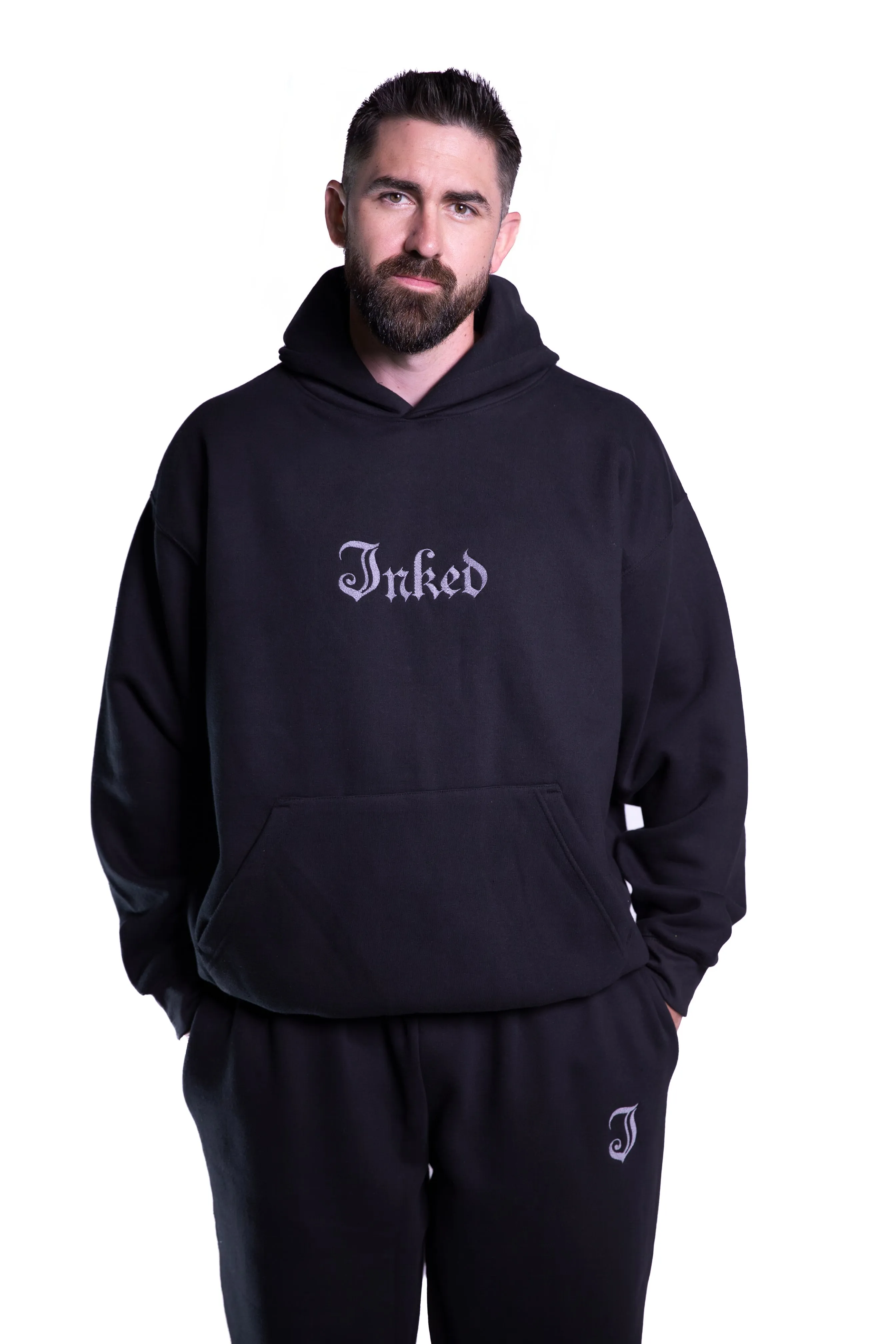 Men's Inked Logo Embroidered Joggers- Black