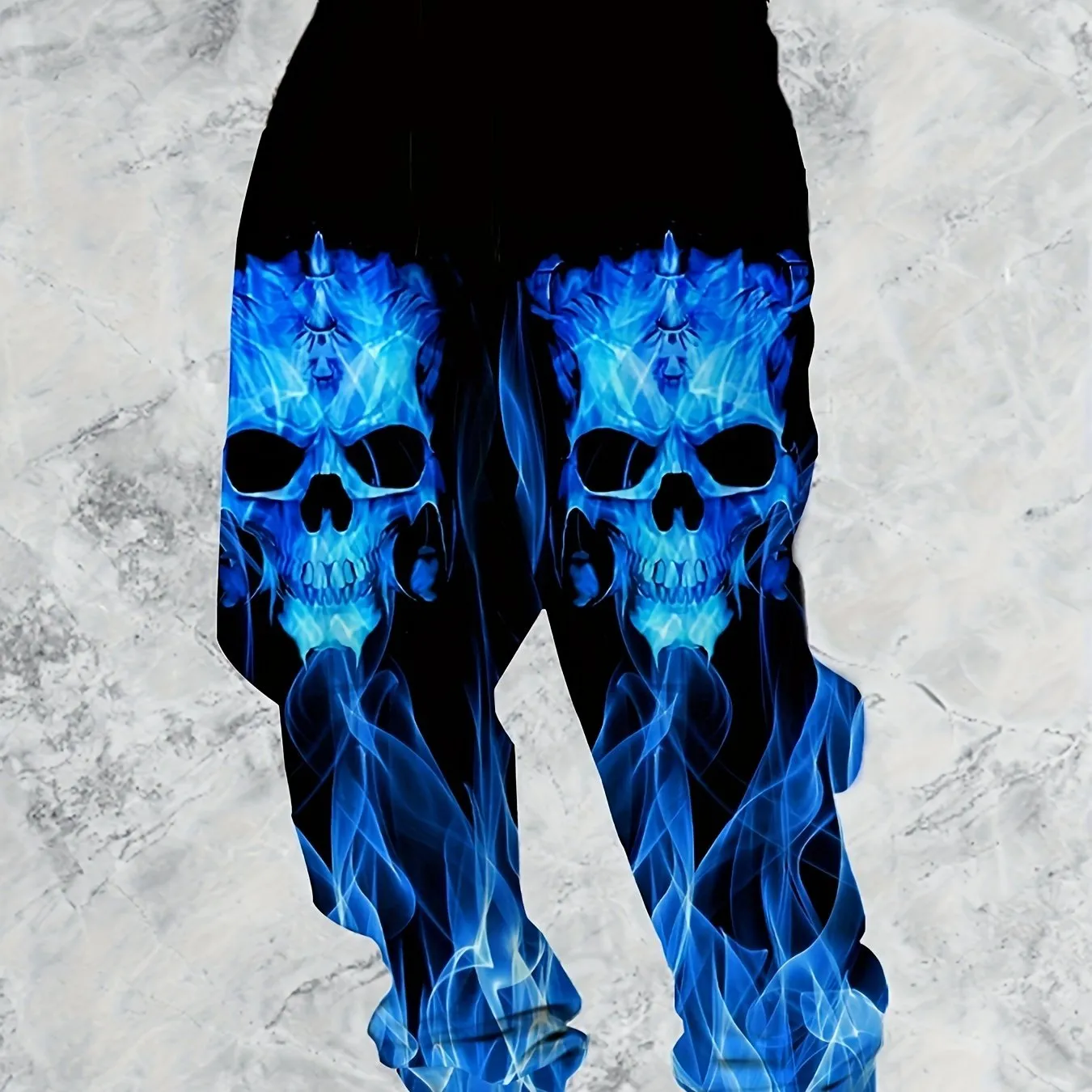 Men's Skulls With Flames Print Jogger Sweatpants With Drawstring, Casual Sporty Trousers As Gift
