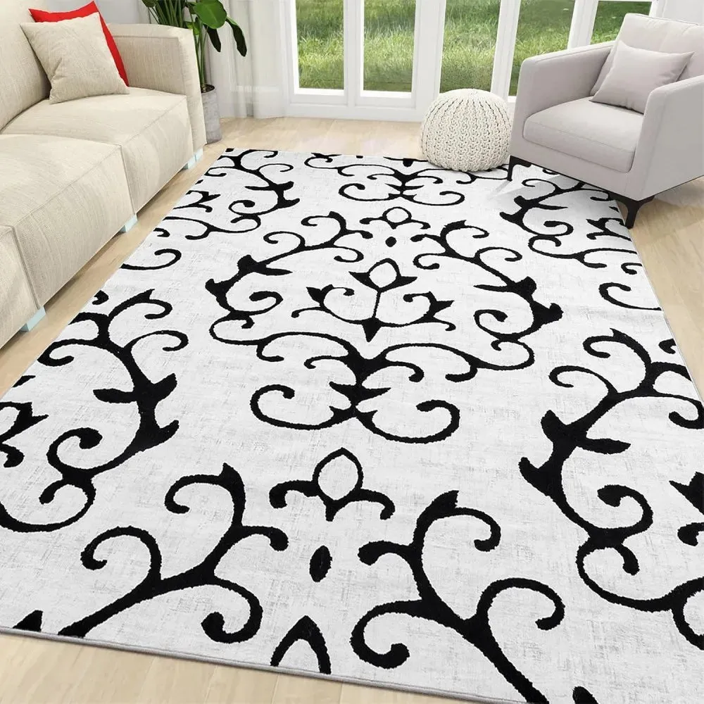 Modern Abstract Washable Rugs Non Slip Black and White Wave Carpet Geometric Striped  Area Rug for Living Room Office Floor Mat