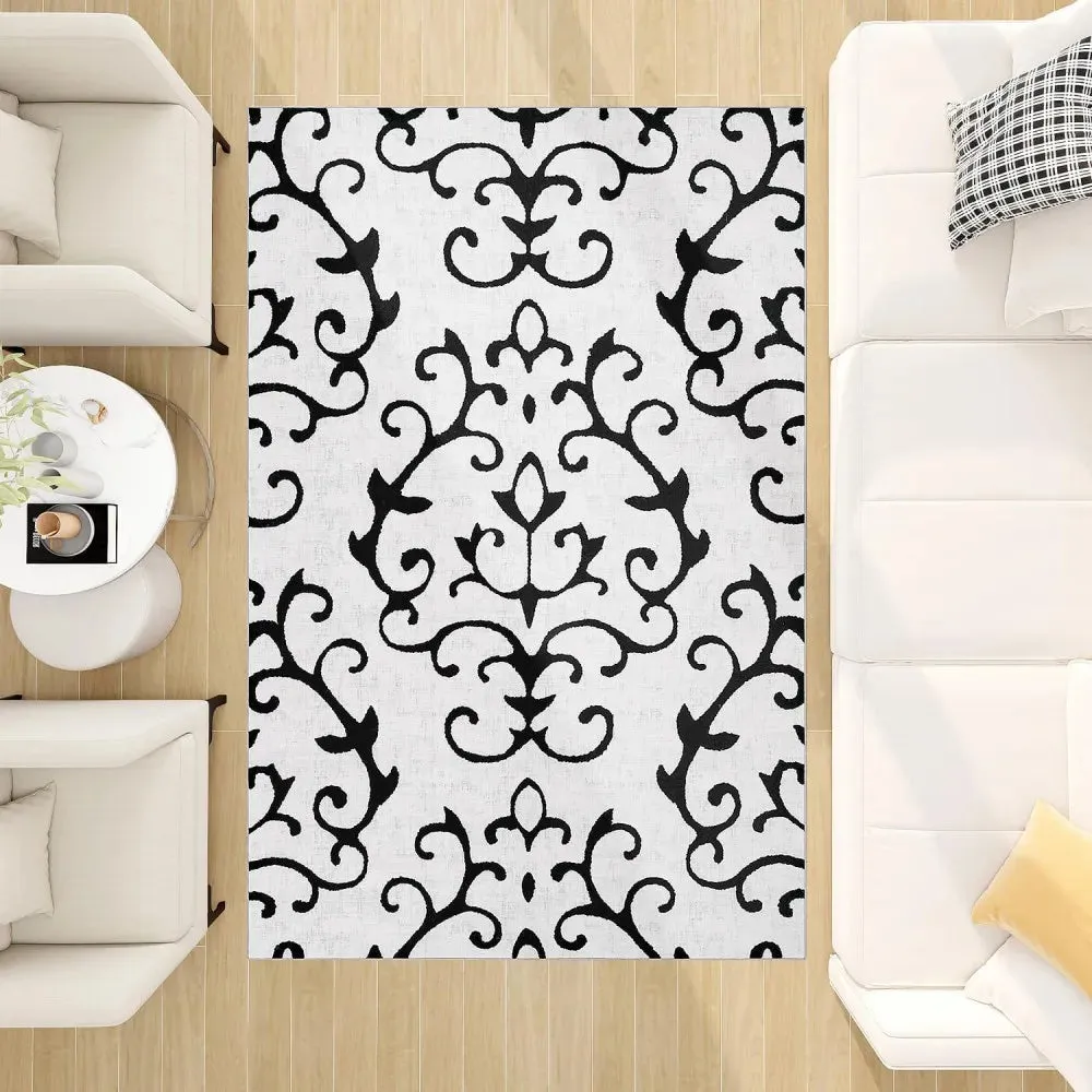 Modern Abstract Washable Rugs Non Slip Black and White Wave Carpet Geometric Striped  Area Rug for Living Room Office Floor Mat