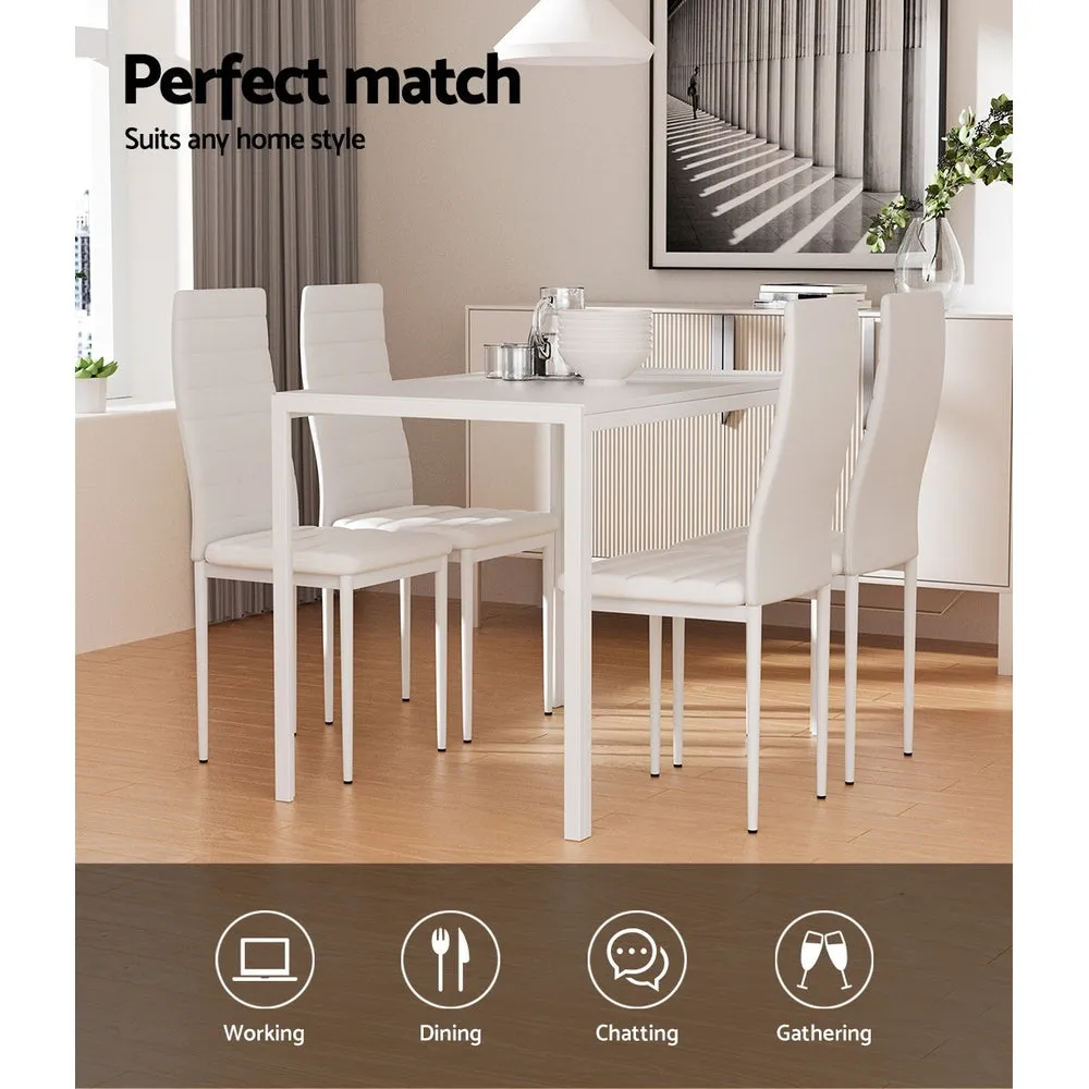 Modern White Dining Set, 4 Chairs, MDF Table - Artiss