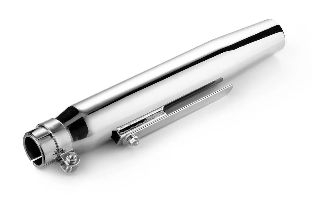 Muffler Tapered Chrome 41cm Long fits up to 45mm (1-3/4 in.) header pipes - Highway Hawk H65-933