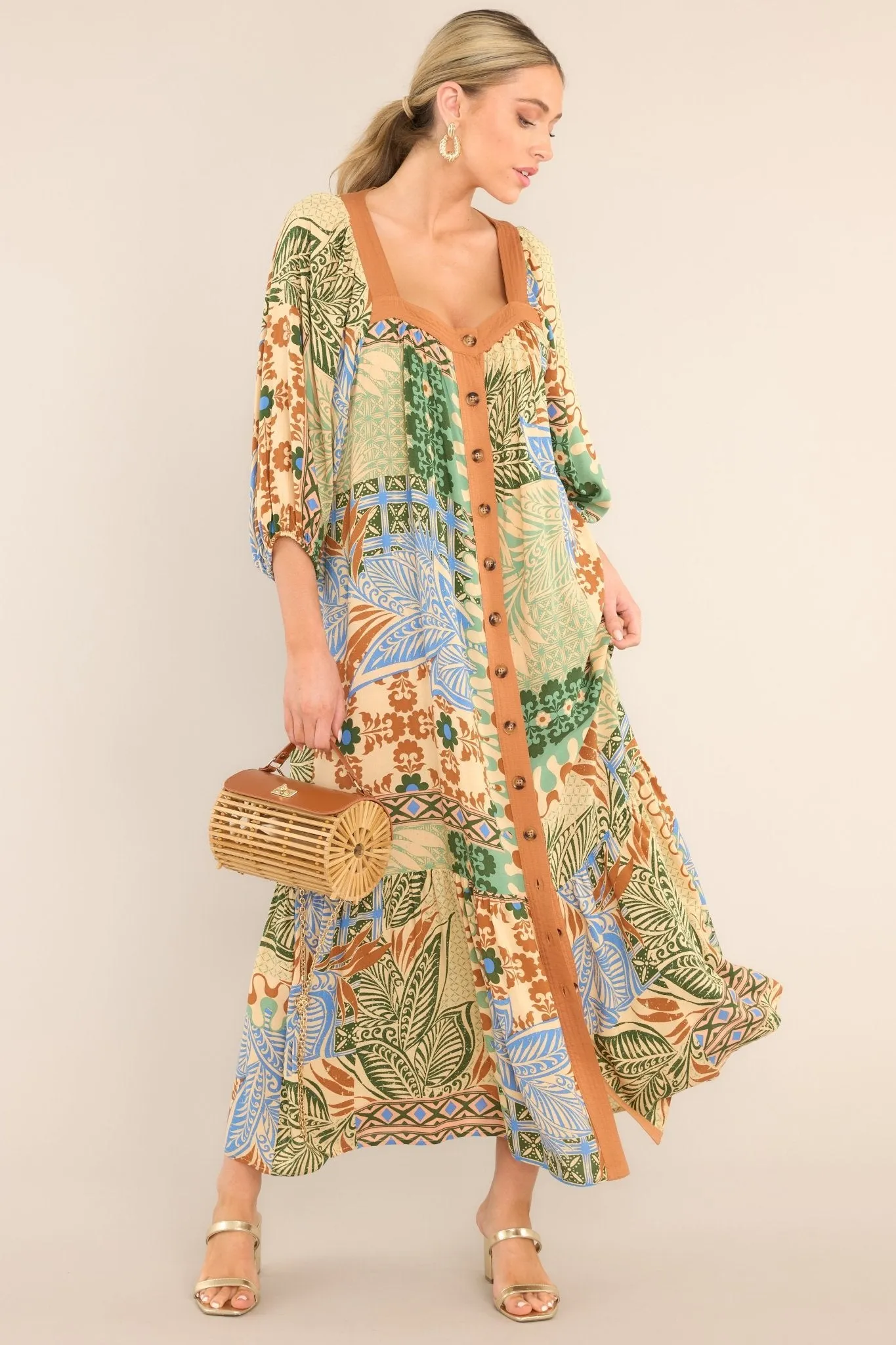 My Work Of Art Beige Button Front Maxi Dress
