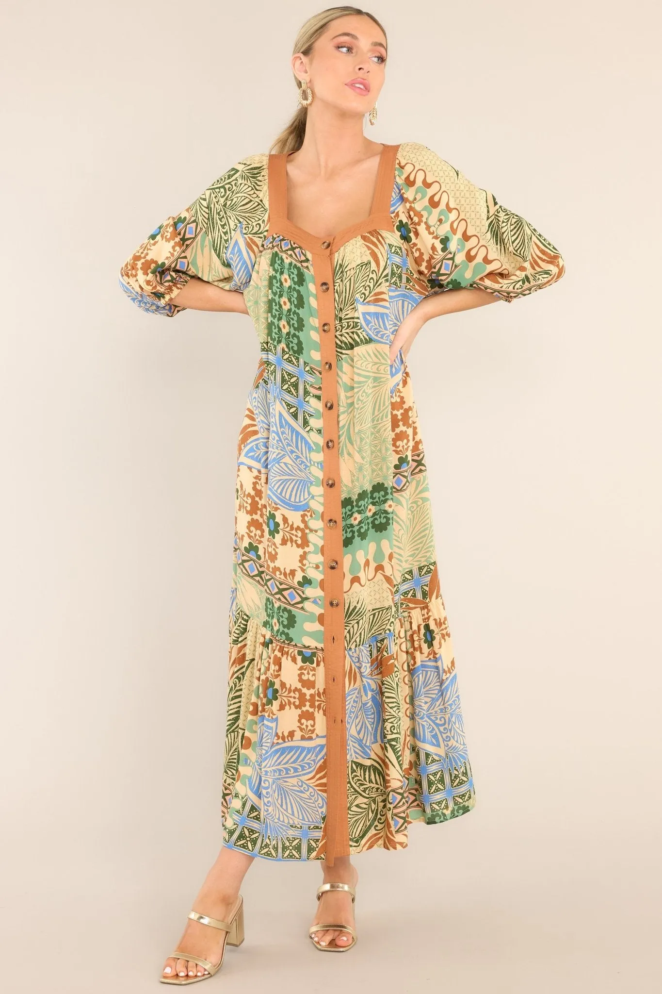 My Work Of Art Beige Button Front Maxi Dress