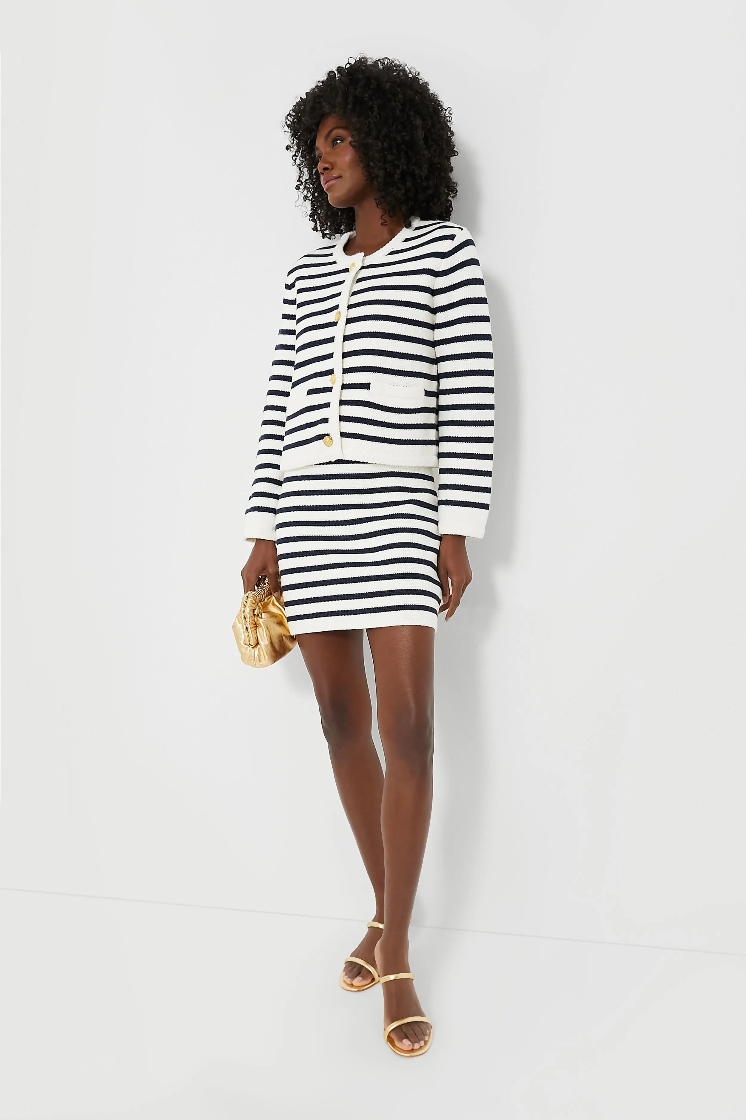 Navy & Cream Stripe Anna Knit Mini Skirt