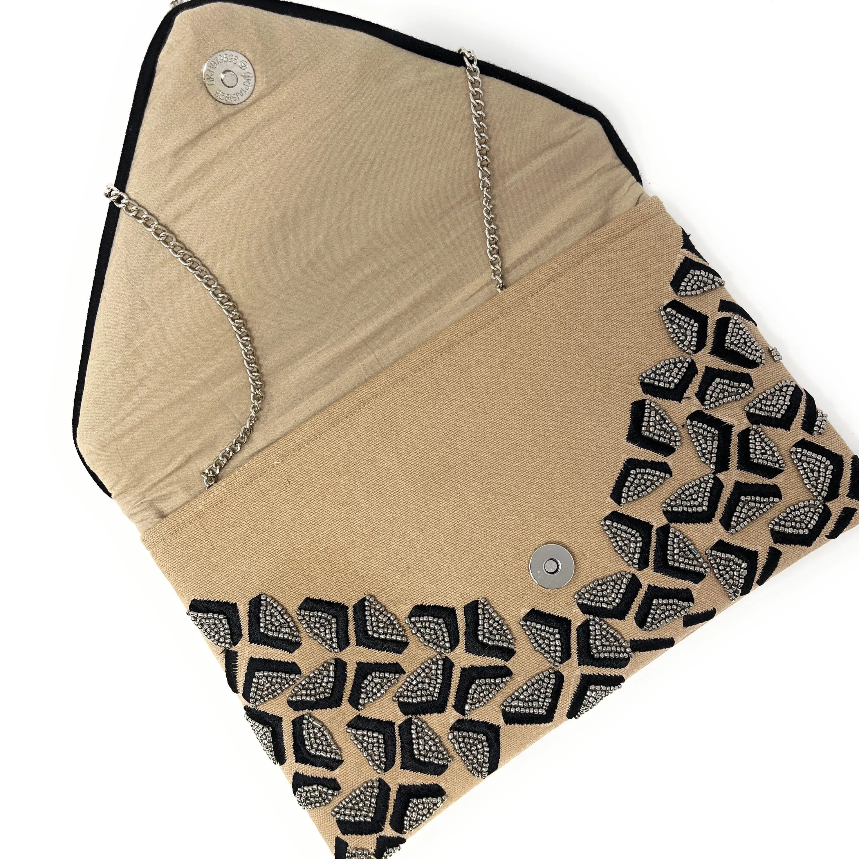 Nude Black Beaded Clutch Purse