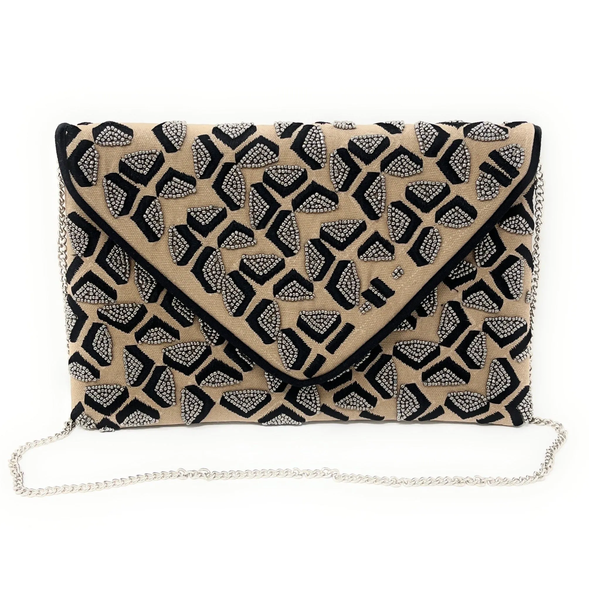 Nude Black Beaded Clutch Purse