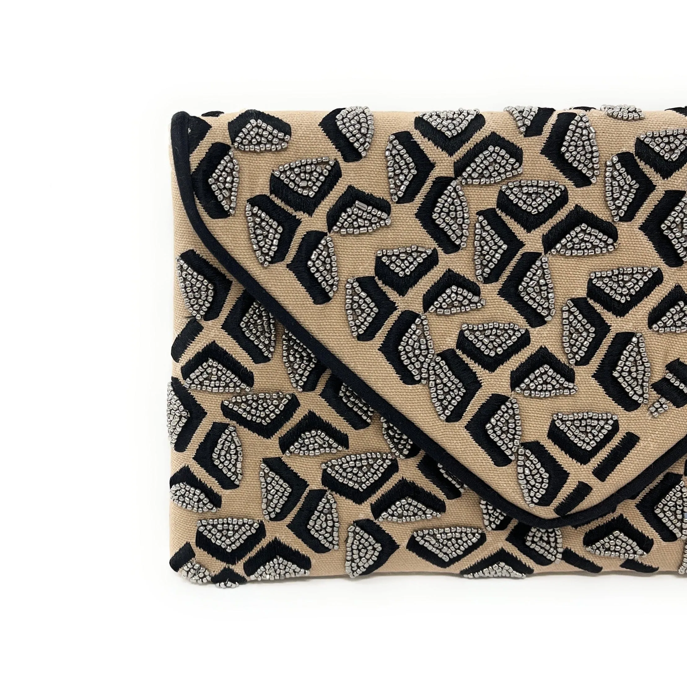 Nude Black Beaded Clutch Purse