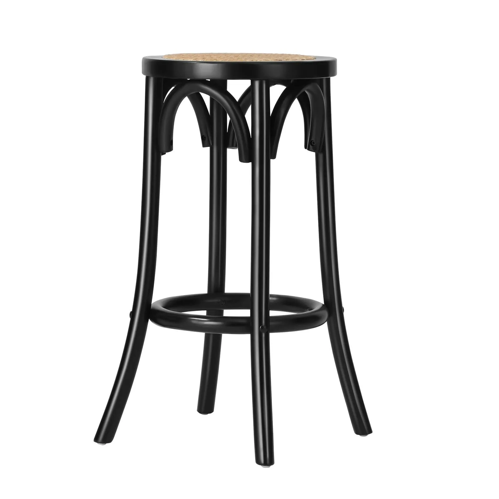 Oikiture 2x Bar Stools Kitchen Vintage Dining Chair Rattan Seat Black