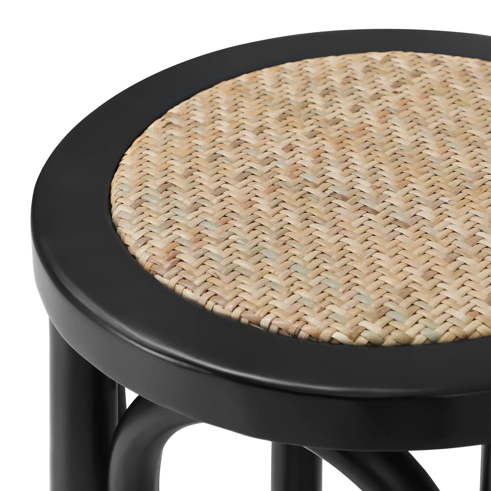 Oikiture 2x Bar Stools Kitchen Vintage Dining Chair Rattan Seat Black