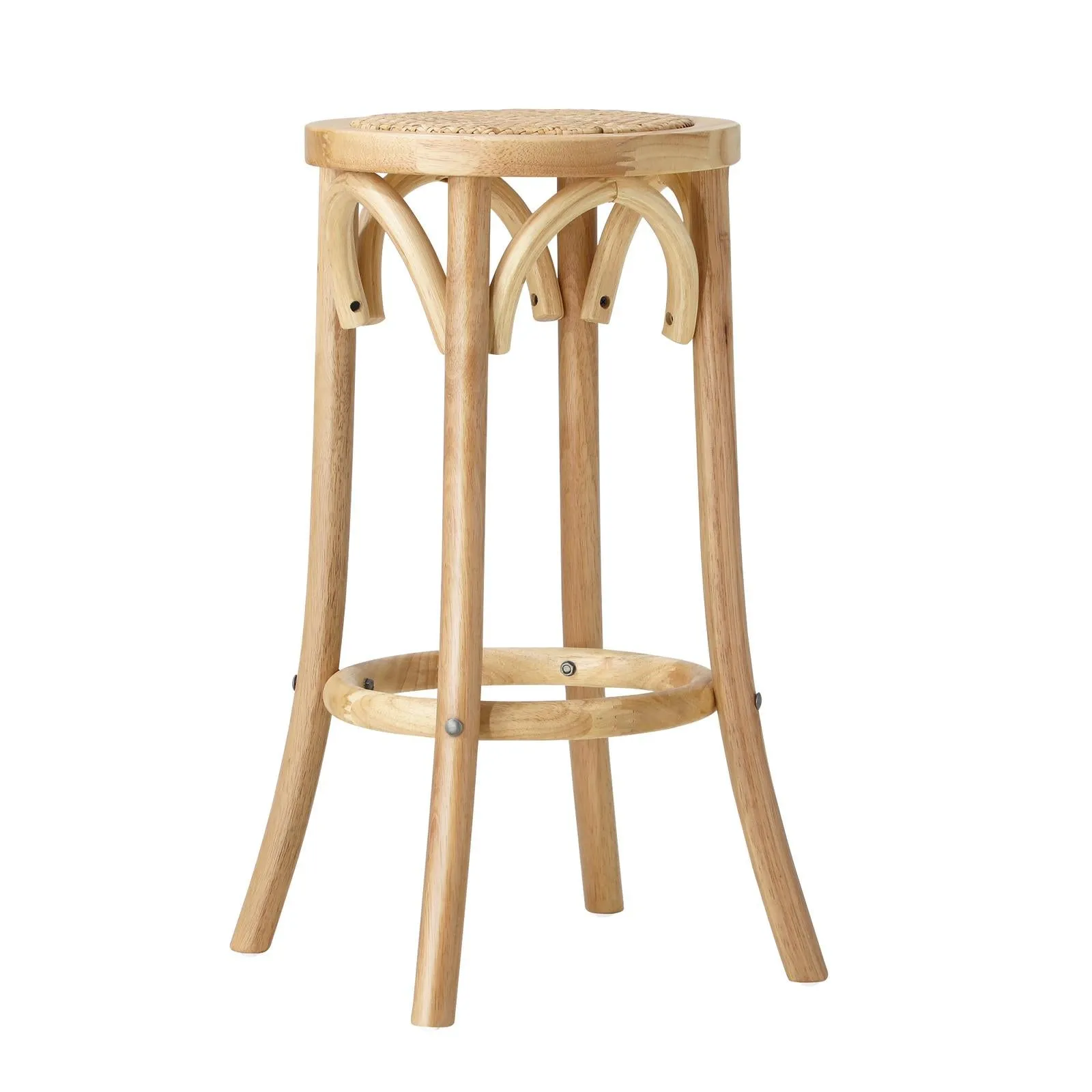 Oikiture 4x Bar Stools Kitchen Vintage Dining Chair Rattan Seat Natural