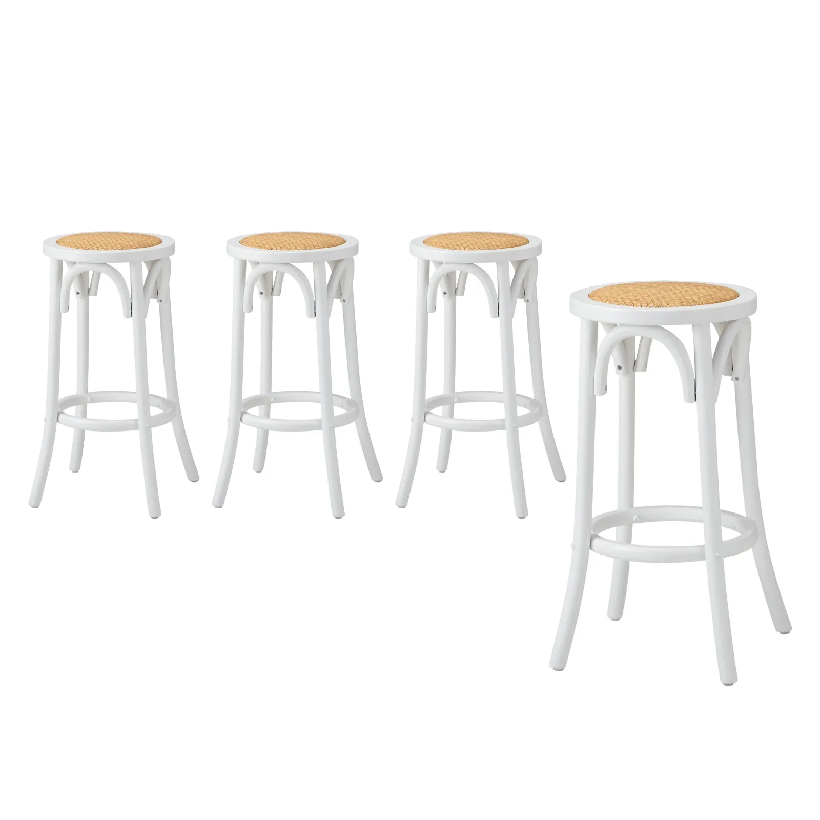Oikiture Set of 4 Bar Stools Kitchen Vintage Dining Chair Rattan Seat White