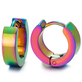 Oxidized Rainbow Huggie Hinged Hoop Earrings, Unisex Men Women, Pair