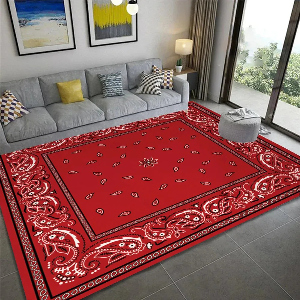 Paisley Bandana Print Area Rug Anti Slip Ethnic Carpet for Home Kitchen Living Room Bedroom Floor Mat Washable Area Flannel Rugs