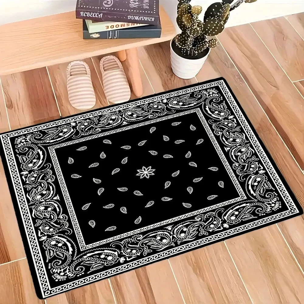 Paisley Bandana Print Area Rug Anti Slip Ethnic Carpet for Home Kitchen Living Room Bedroom Floor Mat Washable Area Flannel Rugs