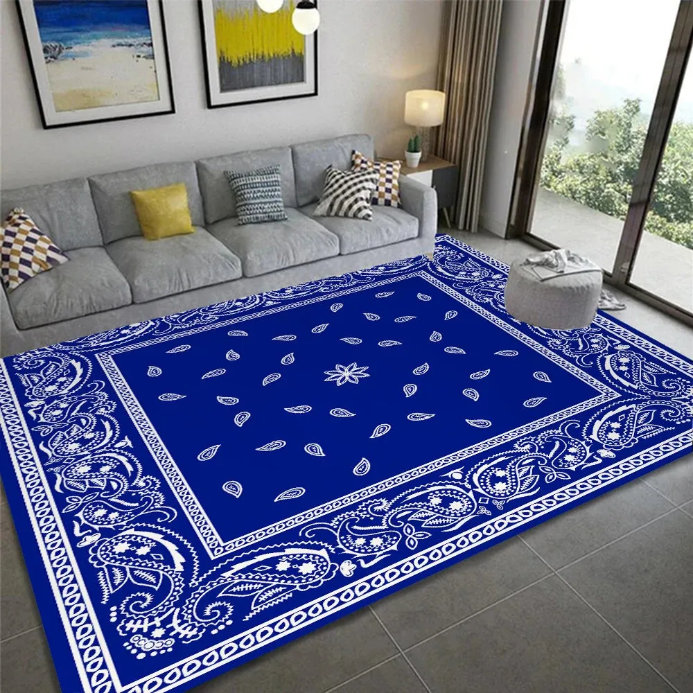 Paisley Bandana Print Area Rug Anti Slip Ethnic Carpet for Home Kitchen Living Room Bedroom Floor Mat Washable Area Flannel Rugs