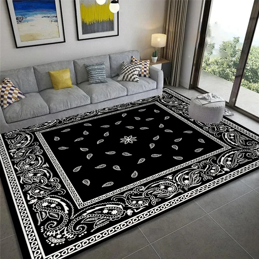 Paisley Bandana Print Area Rug Anti Slip Ethnic Carpet for Home Kitchen Living Room Bedroom Floor Mat Washable Area Flannel Rugs