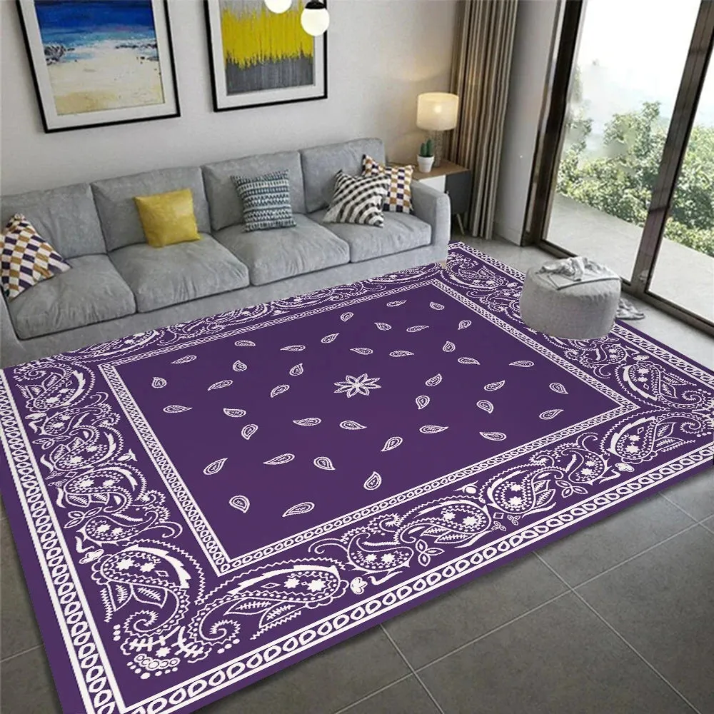 Paisley Bandana Print Area Rug Anti Slip Ethnic Carpet for Home Kitchen Living Room Bedroom Floor Mat Washable Area Flannel Rugs