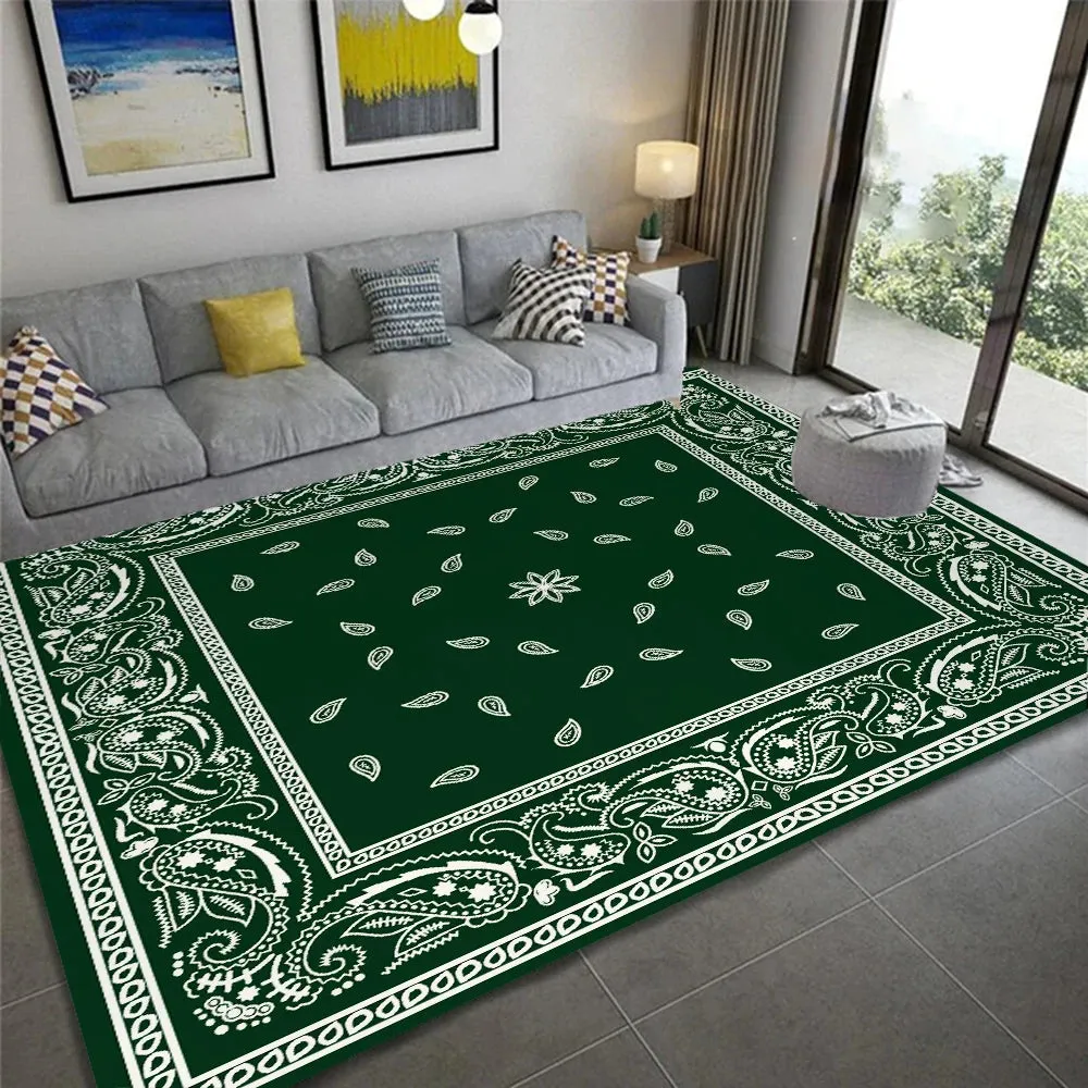 Paisley Bandana Print Area Rug Anti Slip Ethnic Carpet for Home Kitchen Living Room Bedroom Floor Mat Washable Area Flannel Rugs