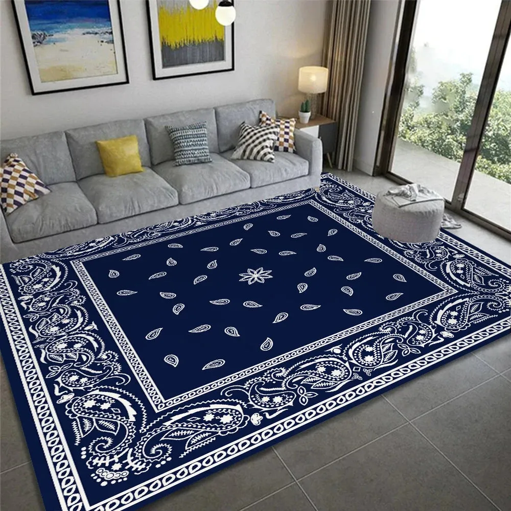 Paisley Bandana Print Area Rug Anti Slip Ethnic Carpet for Home Kitchen Living Room Bedroom Floor Mat Washable Area Flannel Rugs
