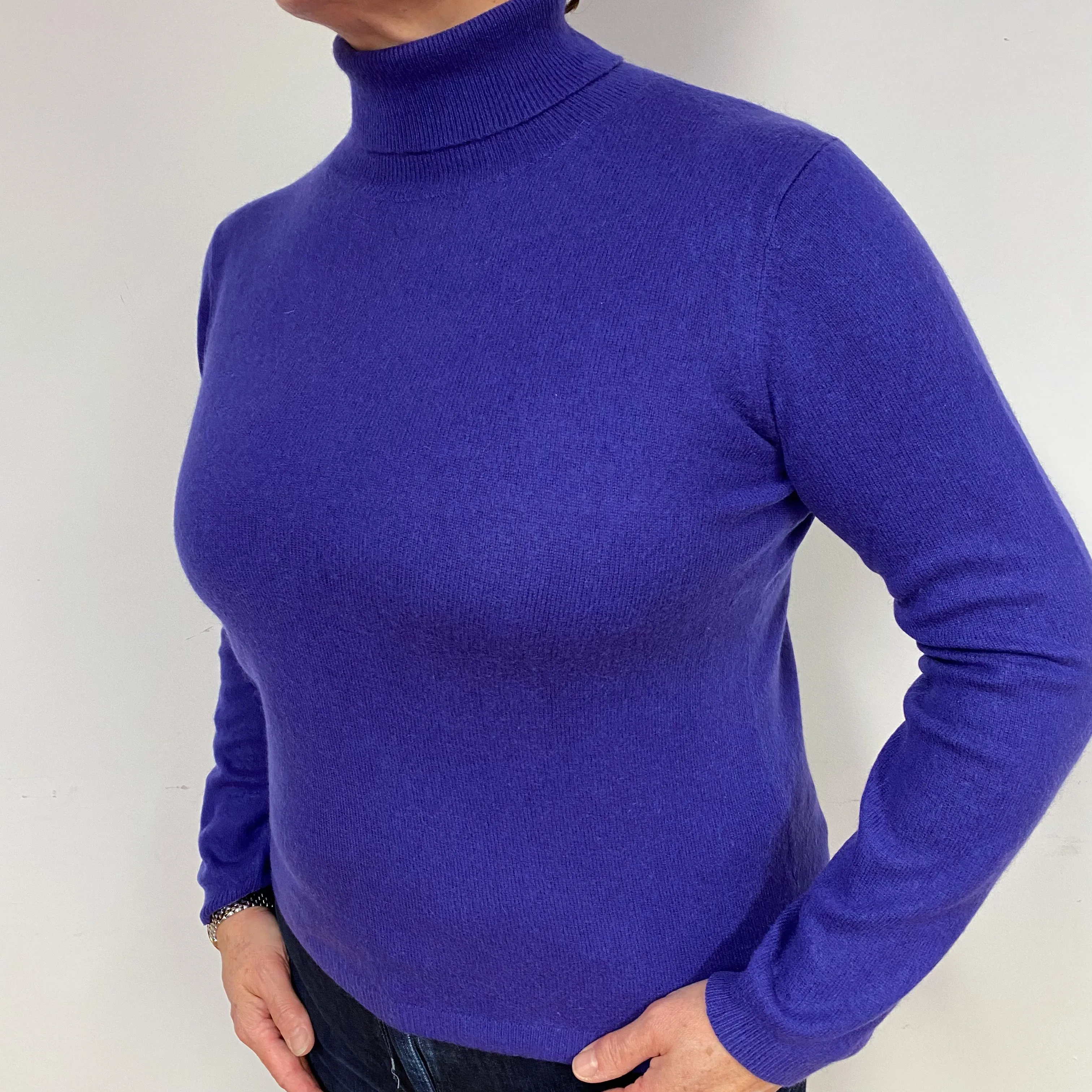 Pansy Purple Cashmere Polo Neck Jumper Large