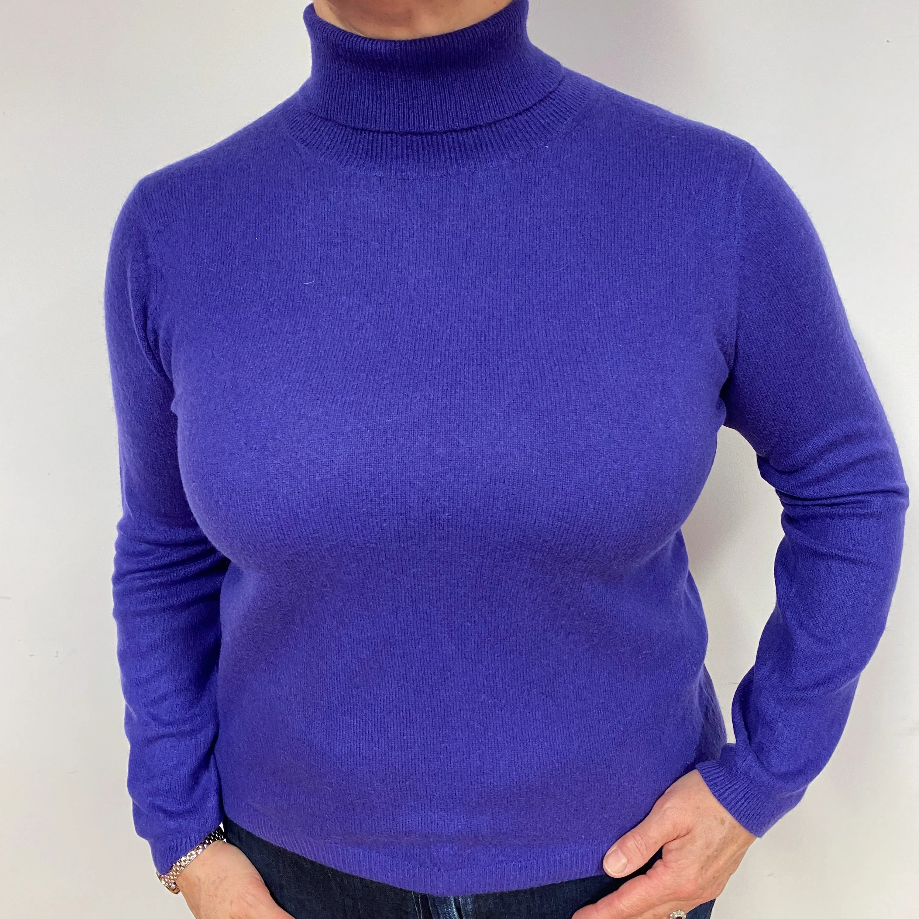Pansy Purple Cashmere Polo Neck Jumper Large