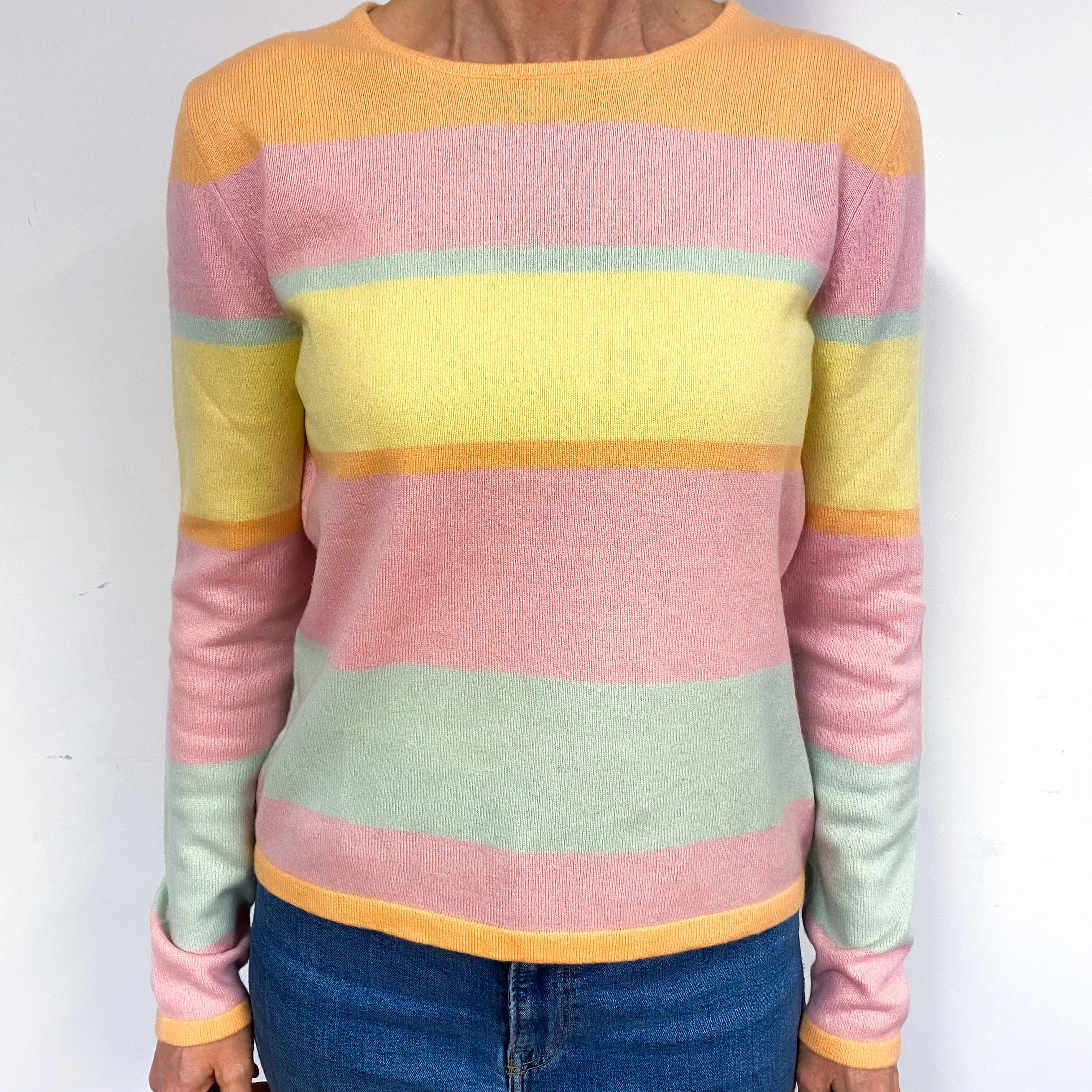 Pastel Yellow, Pink, Orange And Green Cashmere Crew Neck Jumper Medium