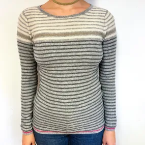 Paul Costelloe Grey Stripe Cashmere Crew Neck Jumper Small