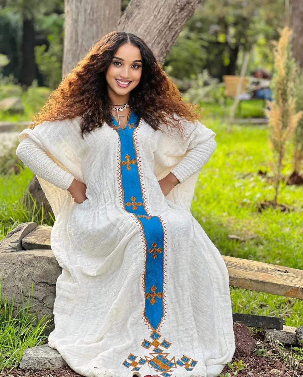 Pretty Habesha Dress with Blue Embroidery: for All Types of Cultural Occasions Ethiopian Dress