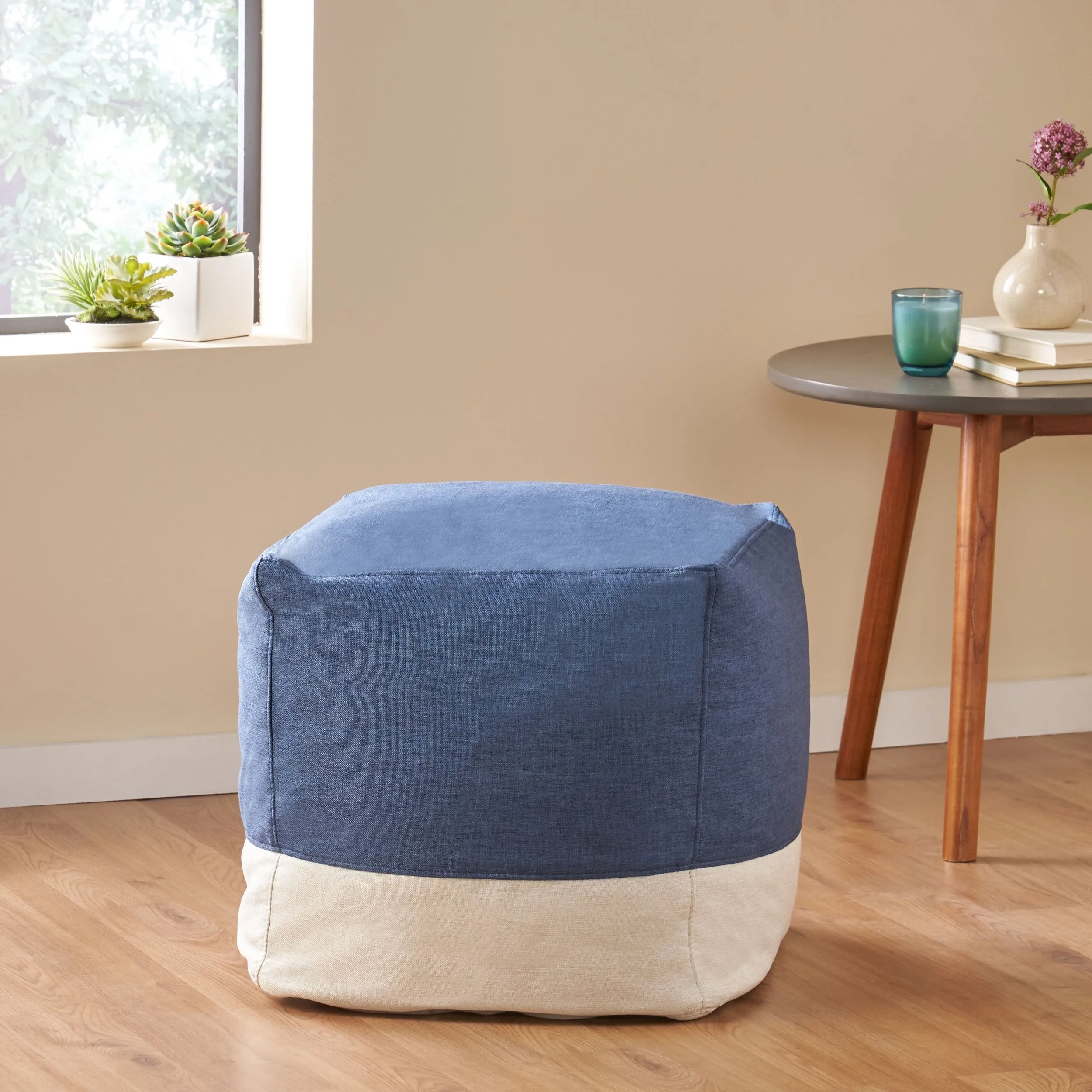Punjab Tattnall Contemporary Two Tone Fabric Cube Pouf