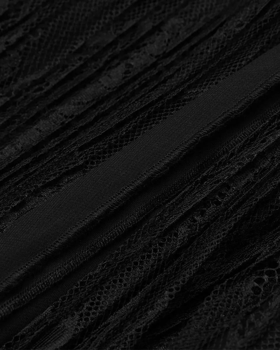 Punk Rave Daily Life Urban Occult Asymmetric Pleated Lace Skirt