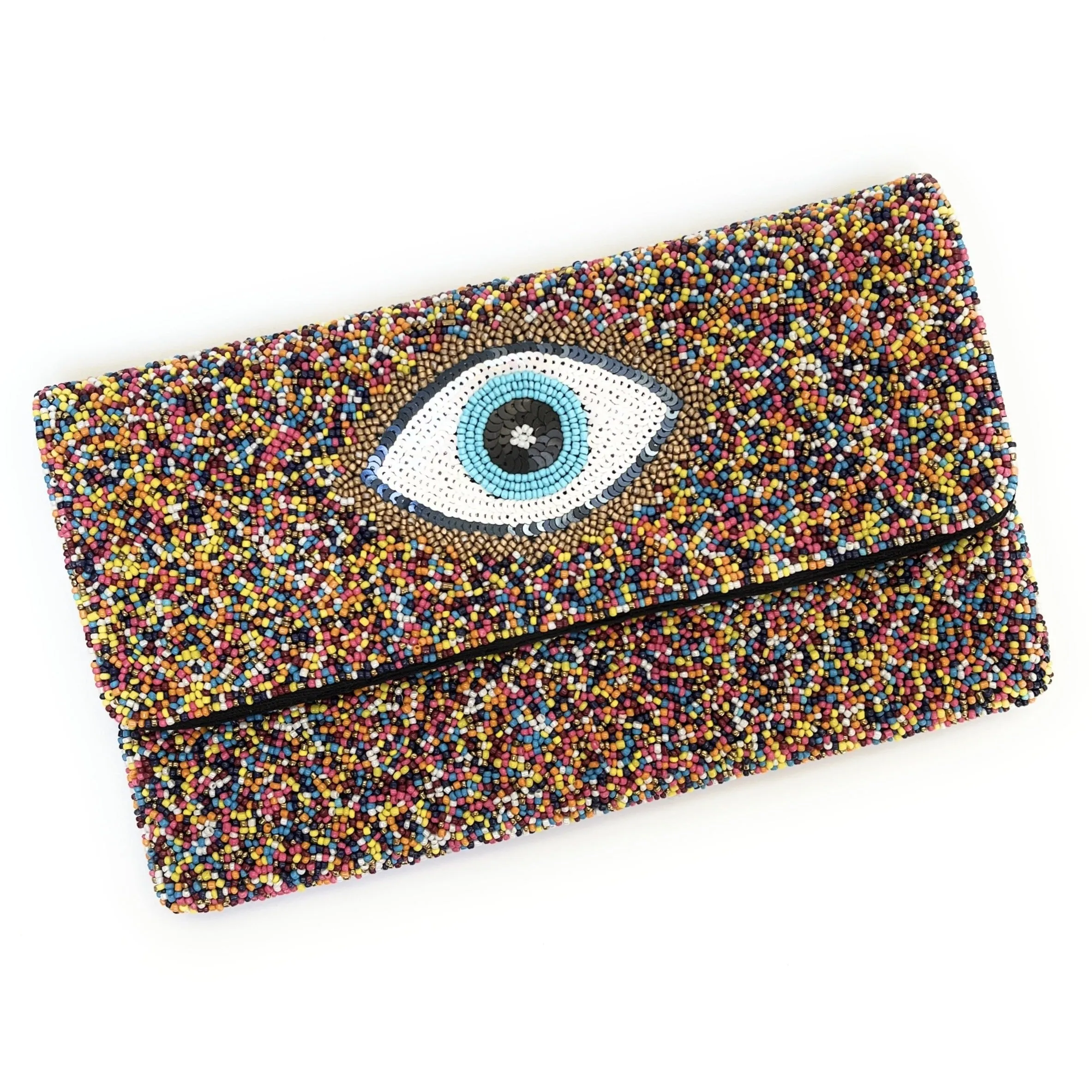 Rainbow Evil Eye Beaded Clutch Purse