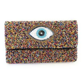 Rainbow Evil Eye Beaded Clutch Purse