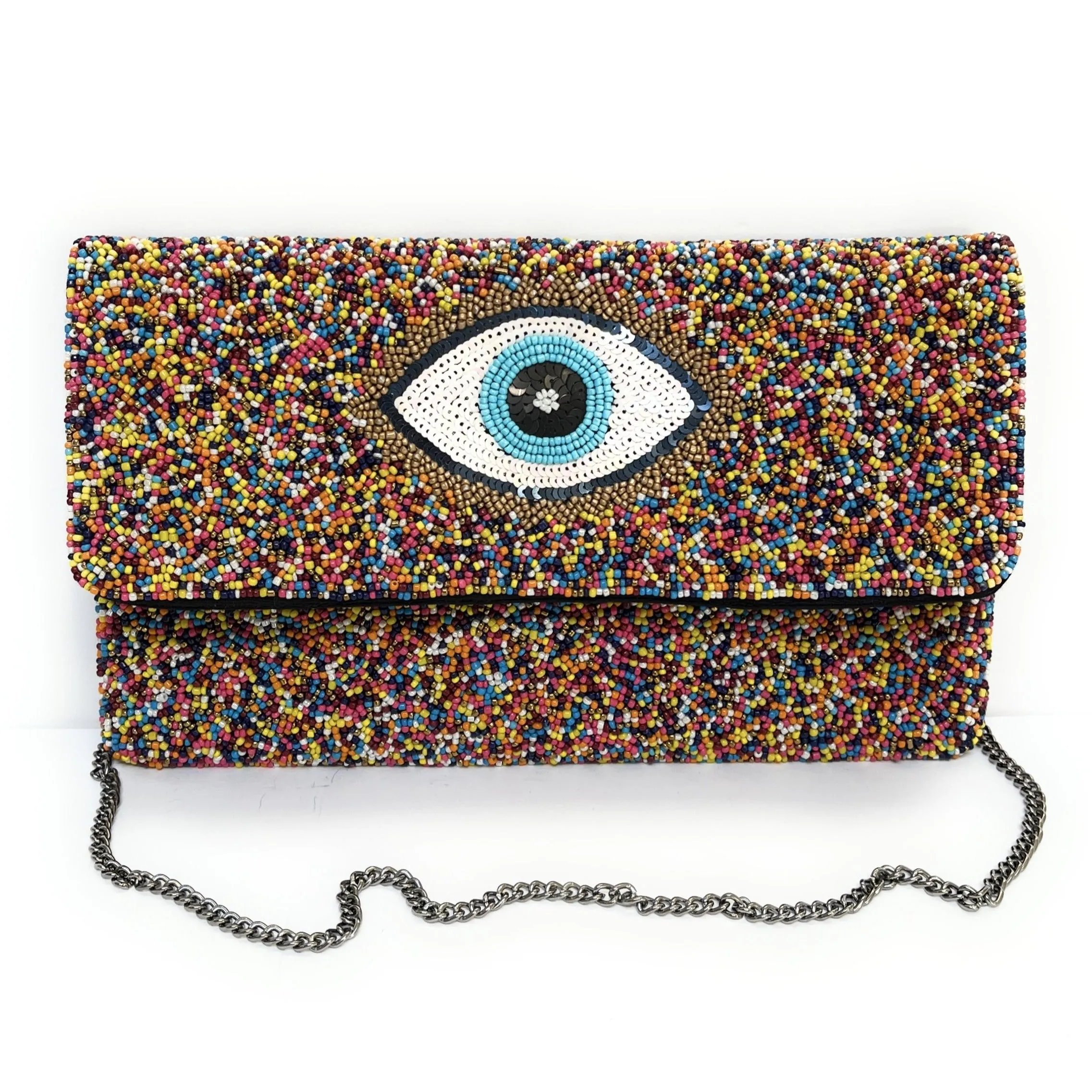 Rainbow Evil Eye Beaded Clutch Purse