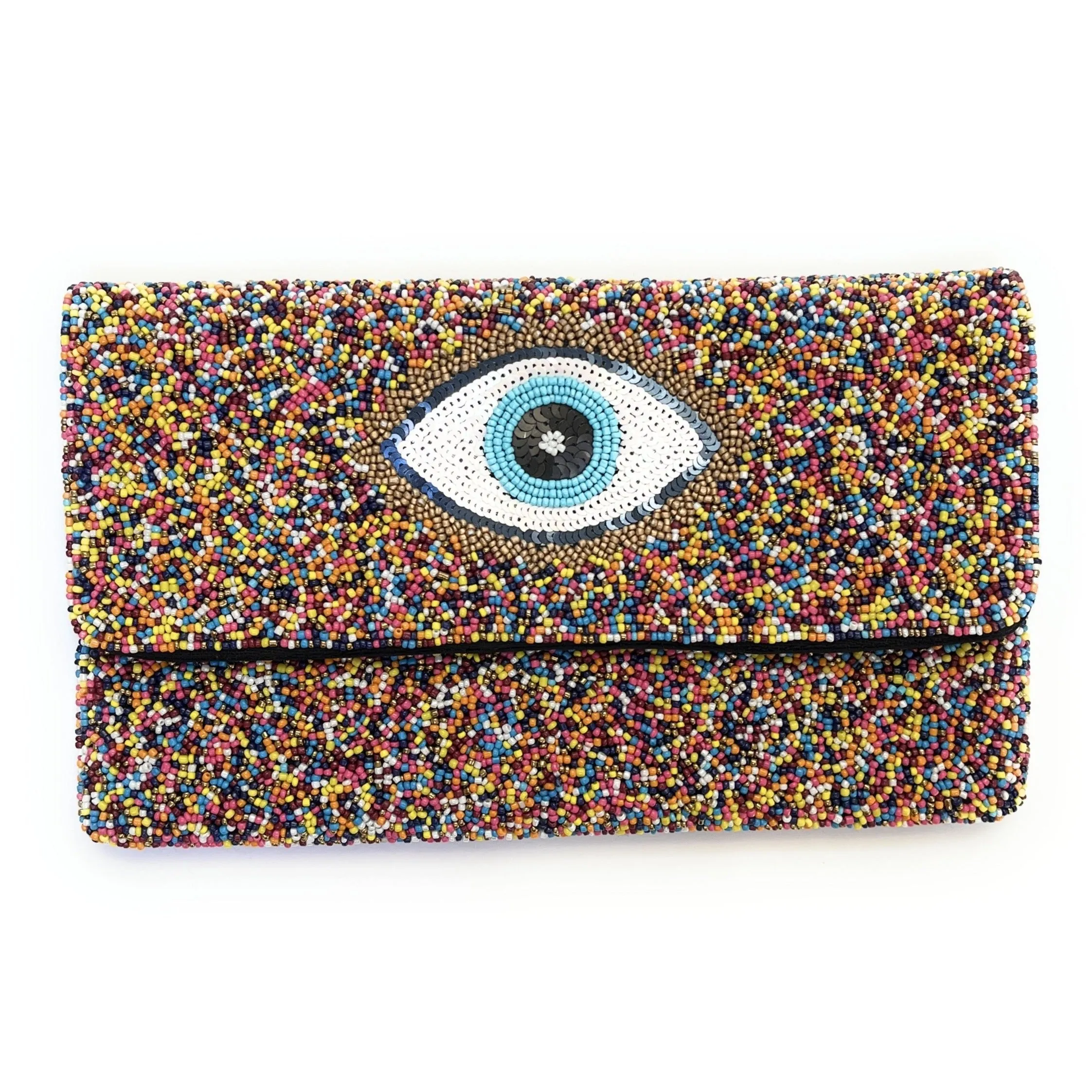 Rainbow Evil Eye Beaded Clutch Purse