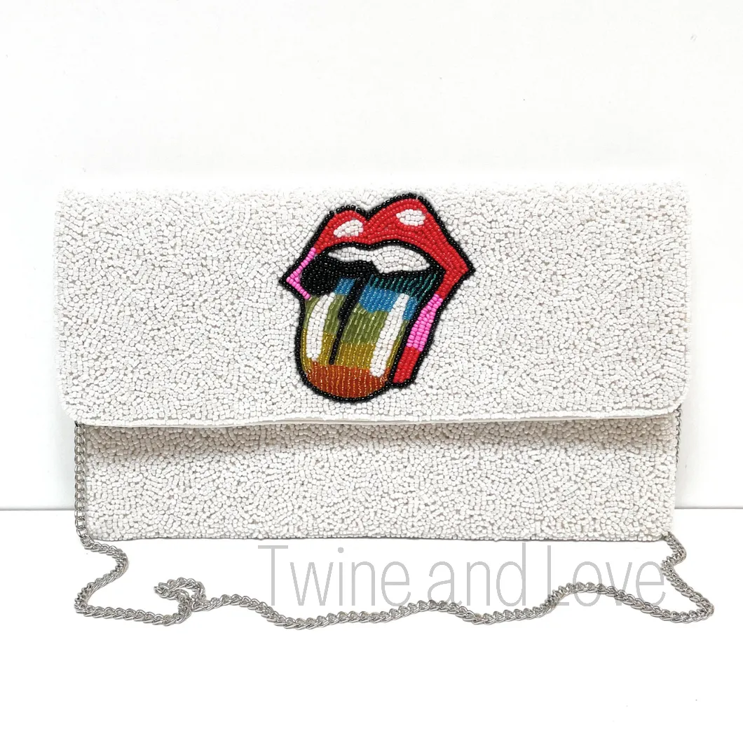 Rainbow Tongue Beaded Clutch Purse