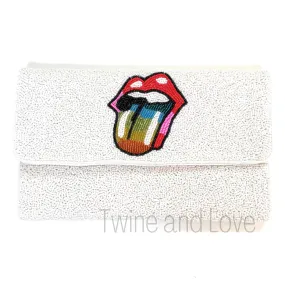 Rainbow Tongue Beaded Clutch Purse
