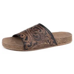 Roper Women's Black & Brown Tooled Sandal