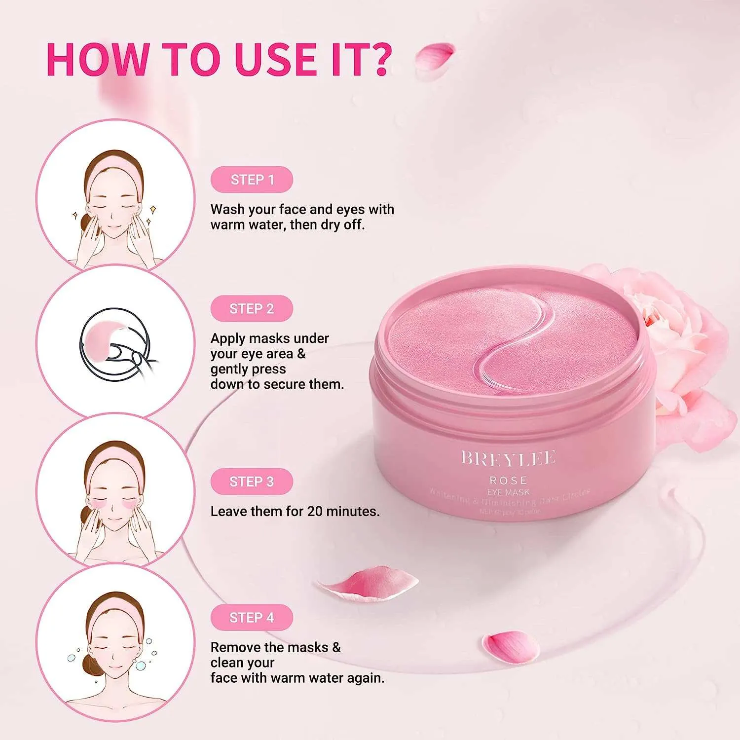 Rose Eye Mask For Dark Circles 60 Pcs
