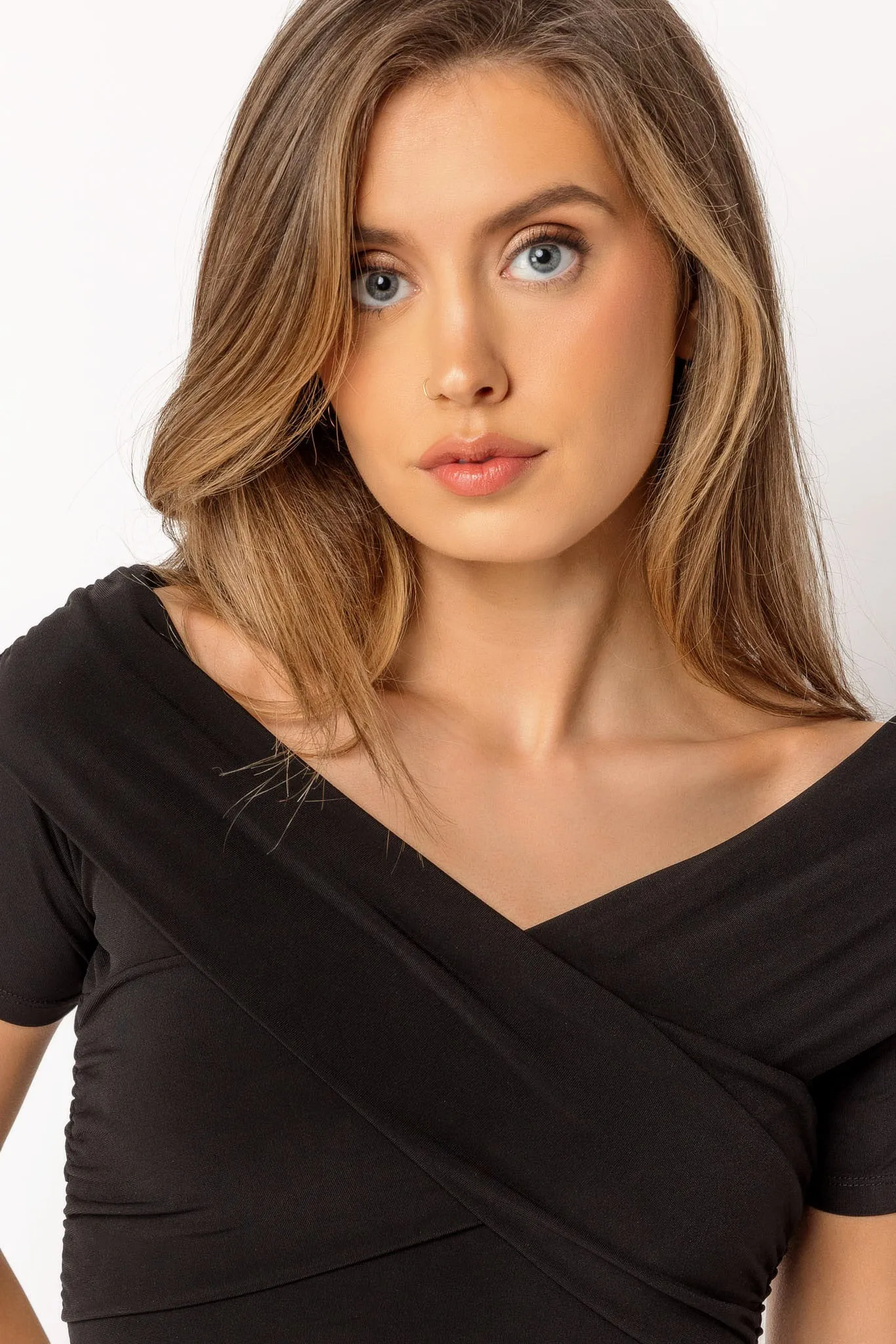 Ruched Crossover Off-the-Shoulder Bodysuit