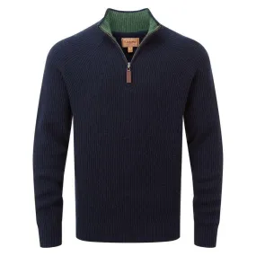 Schoffel Forres Ribbed Lambswool 1/4 Zip Neck Mens Jumper - Navy