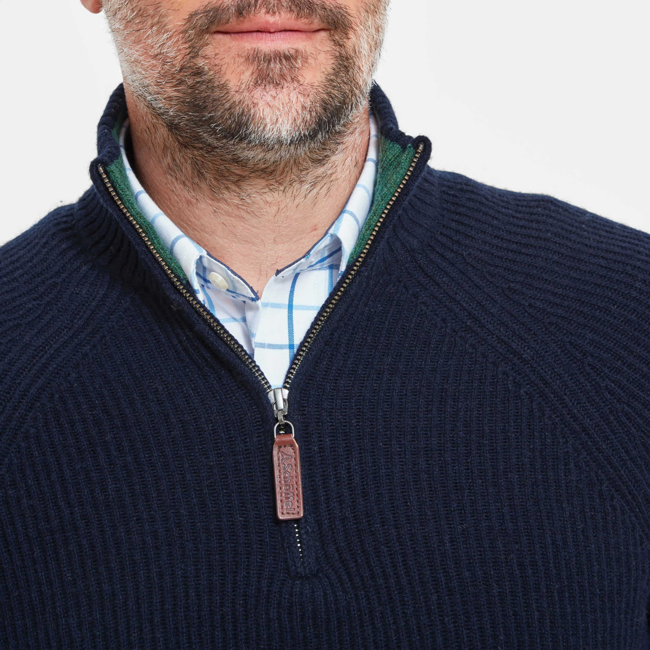 Schoffel Forres Ribbed Lambswool 1/4 Zip Neck Mens Jumper - Navy