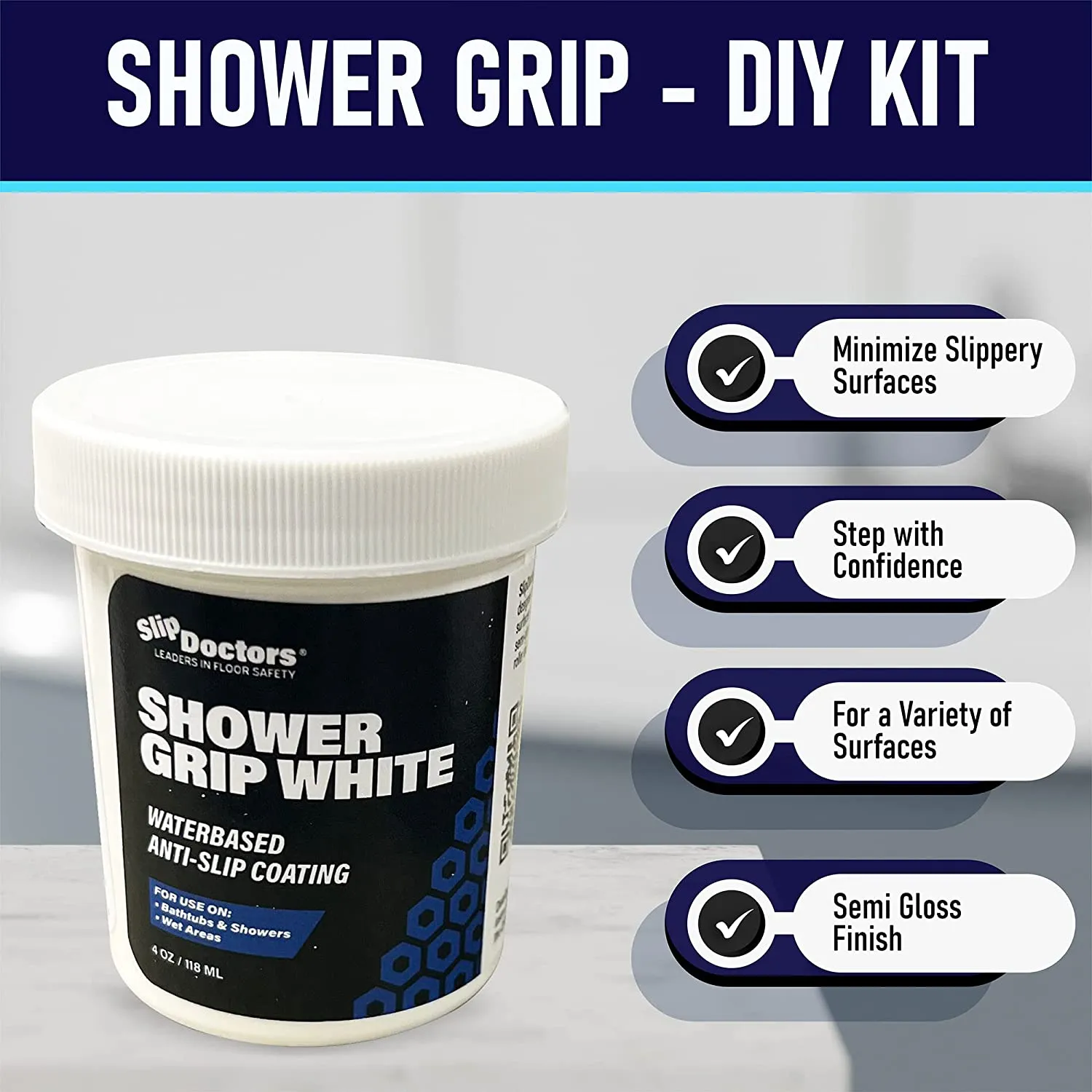 Shower Grip White Anti-Slip Paint Coating for Bathtubs & Showers