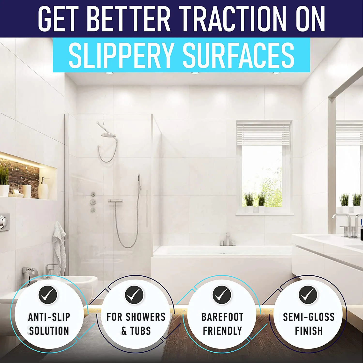 Shower Grip White Anti-Slip Paint Coating for Bathtubs & Showers