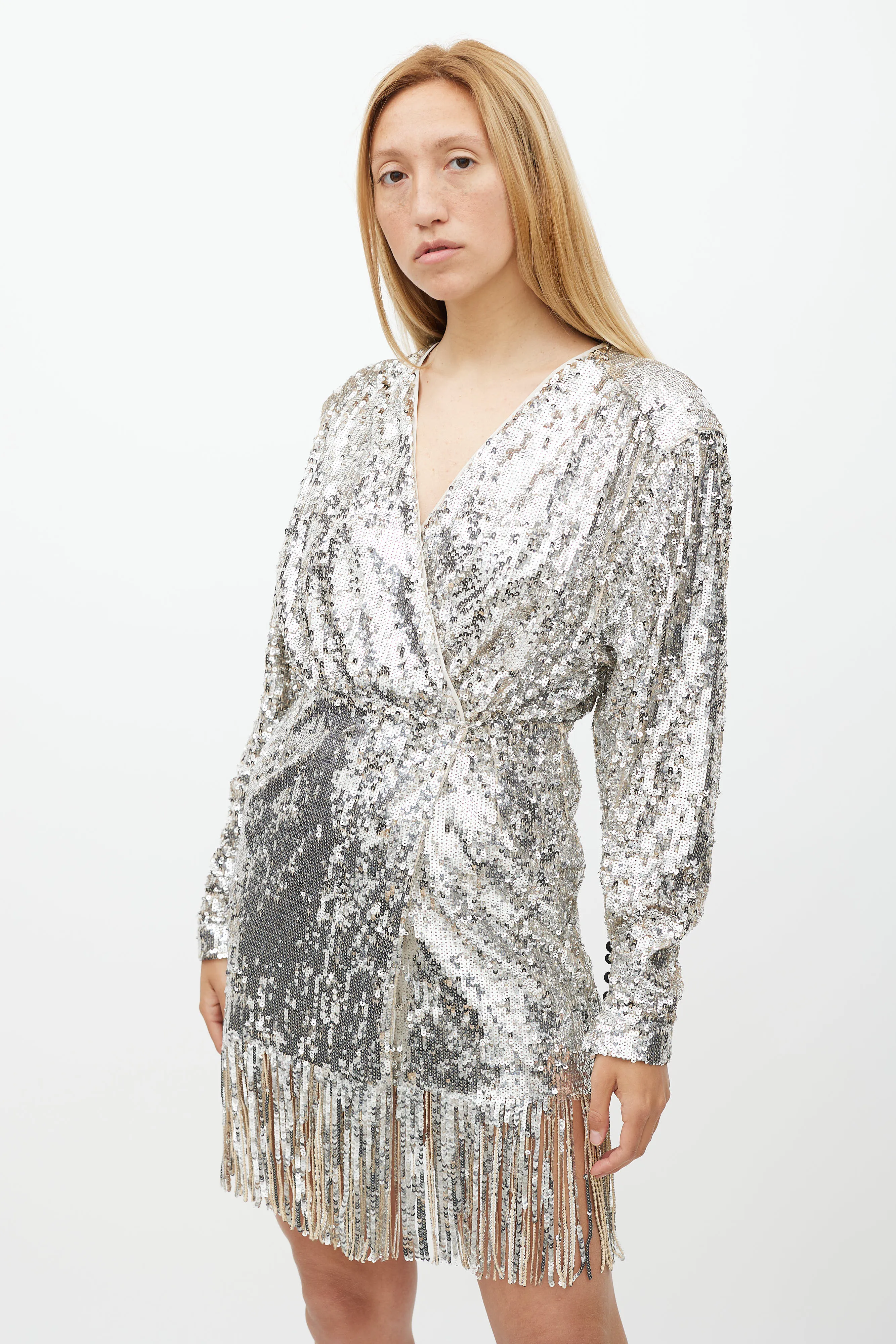 Silver Samantha Sequin Wrap Dress