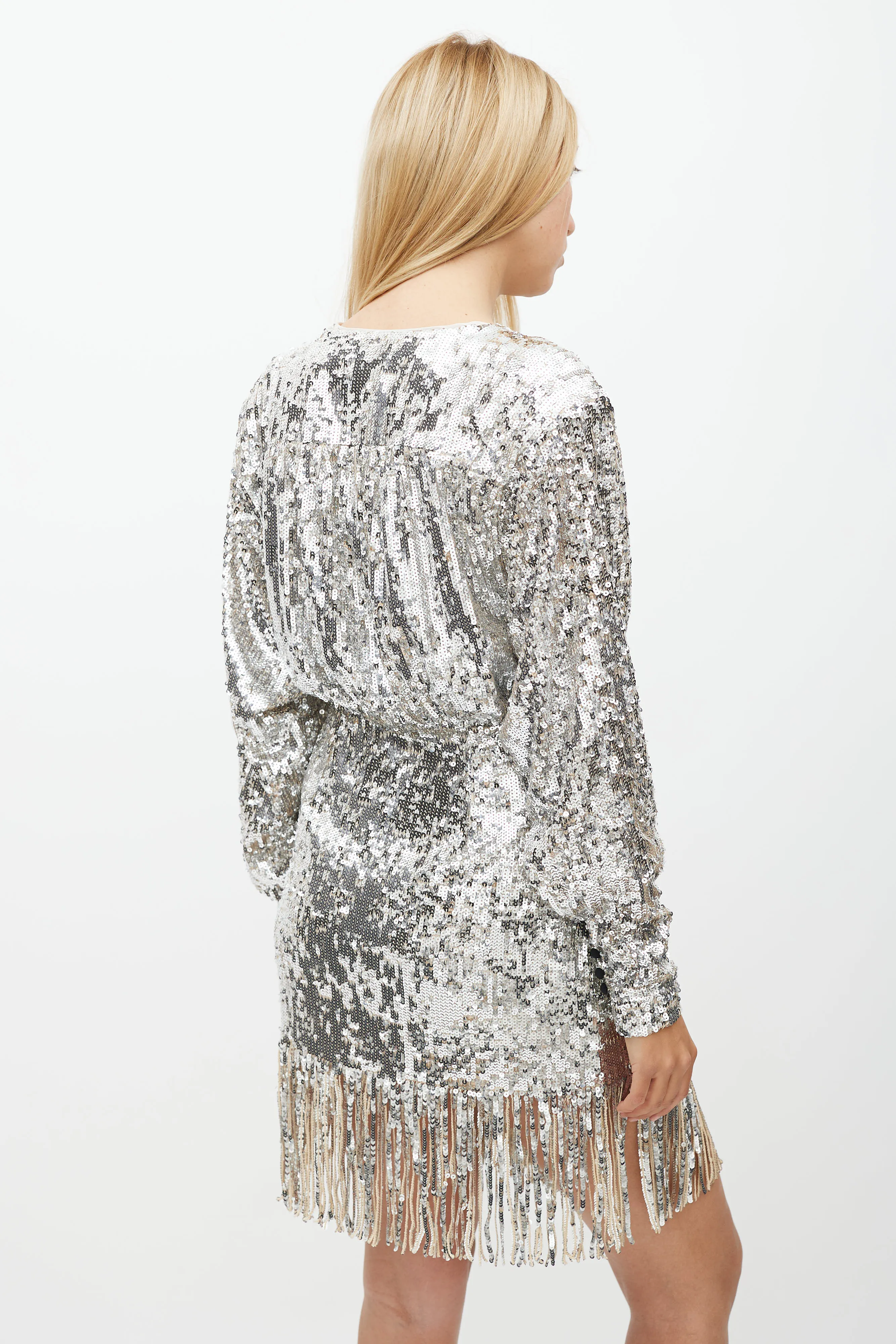 Silver Samantha Sequin Wrap Dress